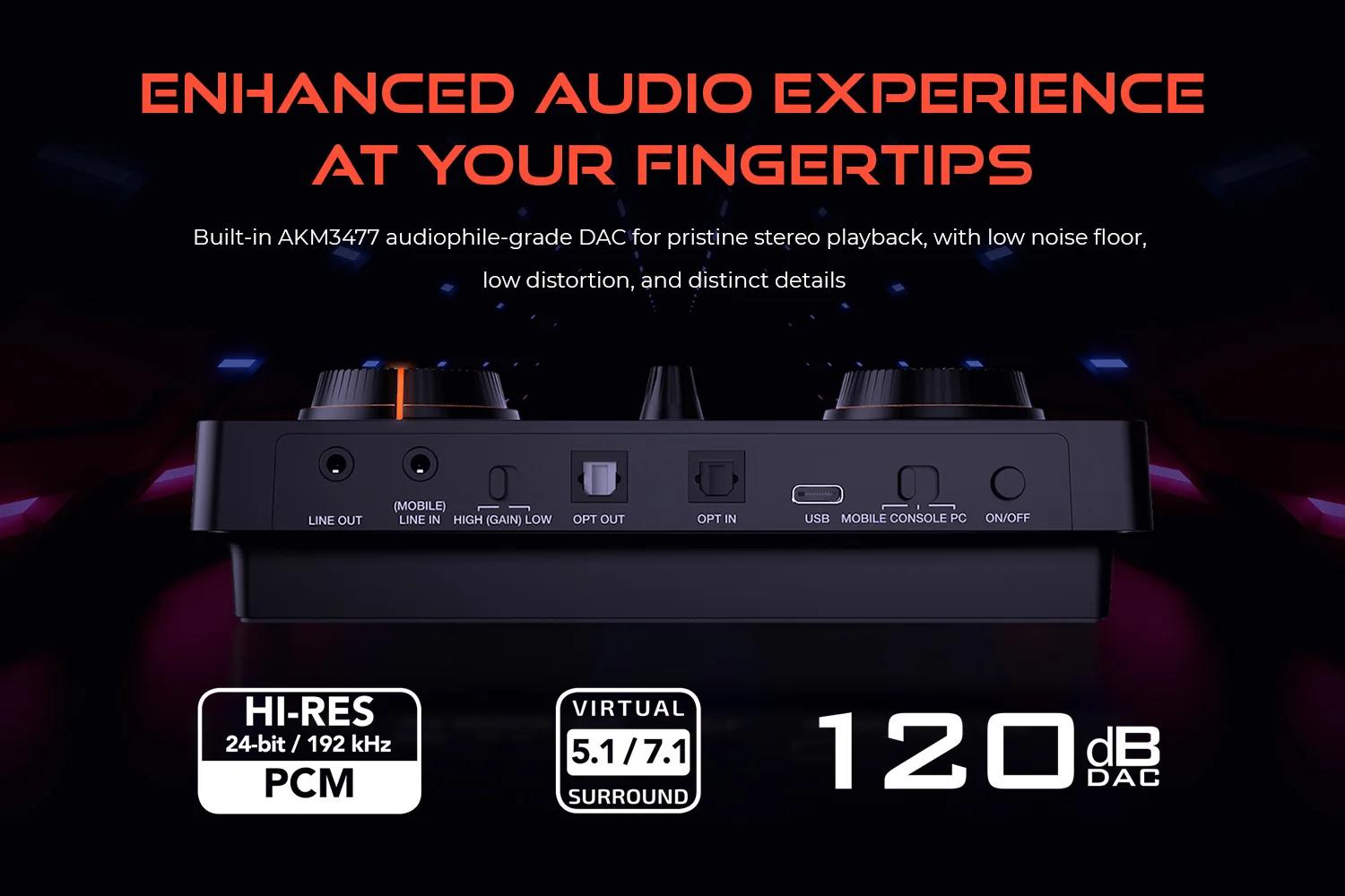 Creative Sound Blaster GC7 Jeu Streaming DAC Amp ft Boutons programmables, Super X-Fi, Surround virt