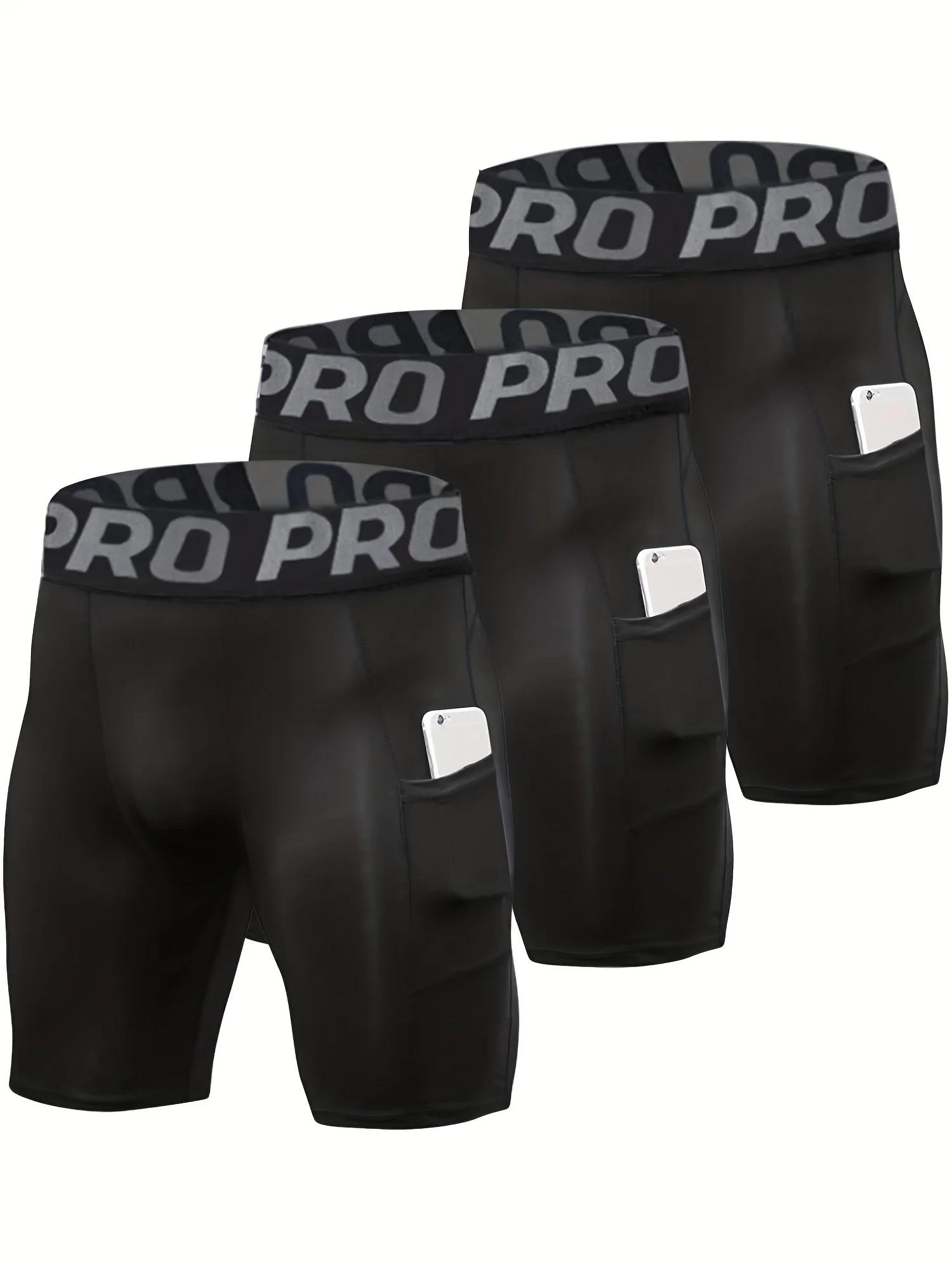 Lot de 3 shorts de compression hommes avec poche - Spandex course entraînement sportif