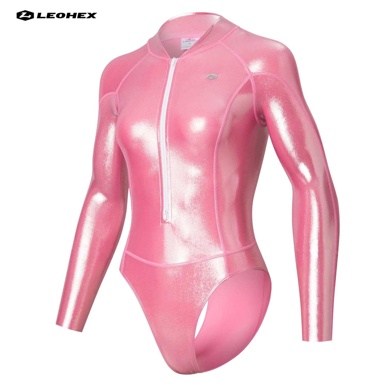 Maillot de bain manches longues LEOHEX femme - Style plongée brillant pour plage et piscine élégante