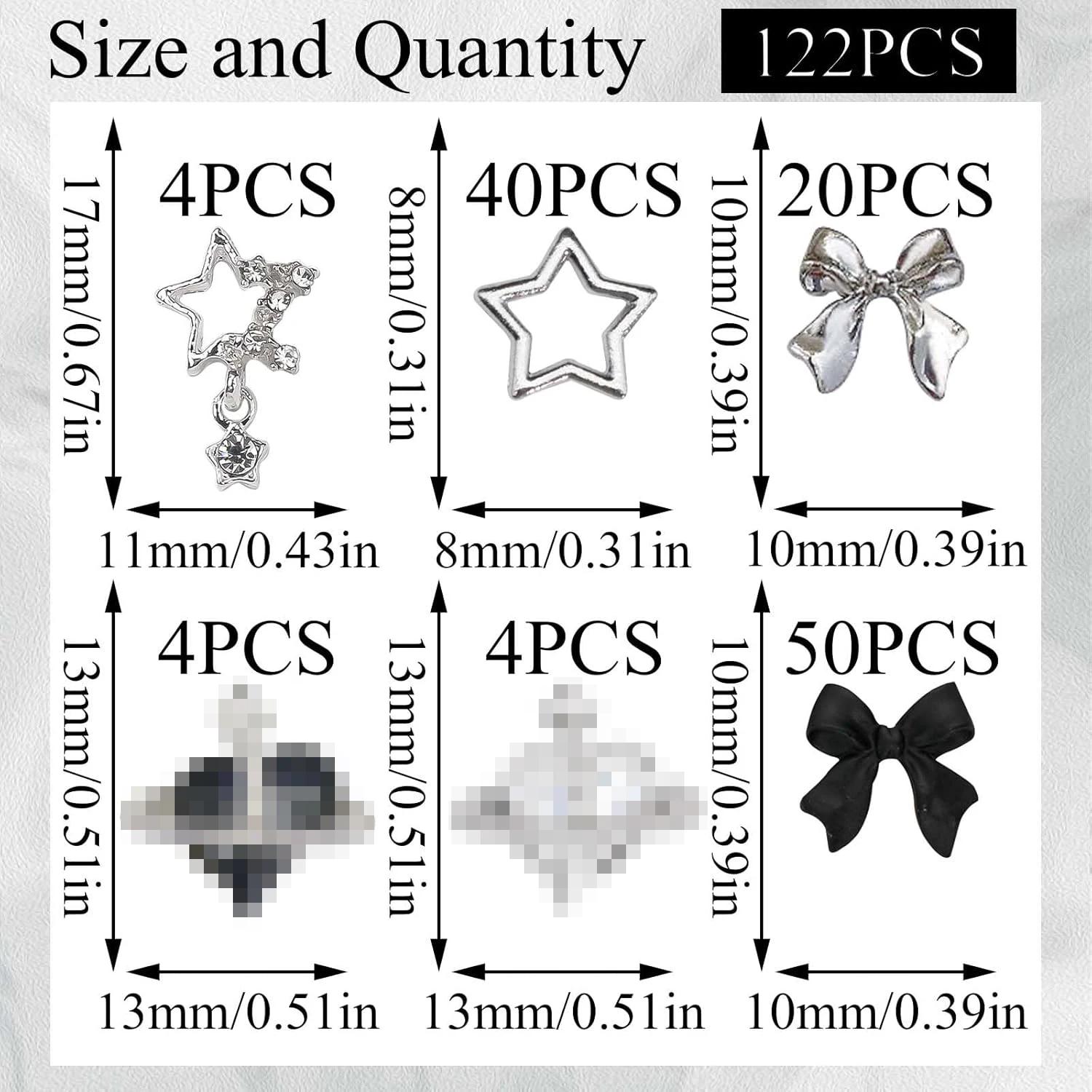 122 pièces étoile ongles breloques 3D argent ongles breloques alliage arc breloques cristal Starligh