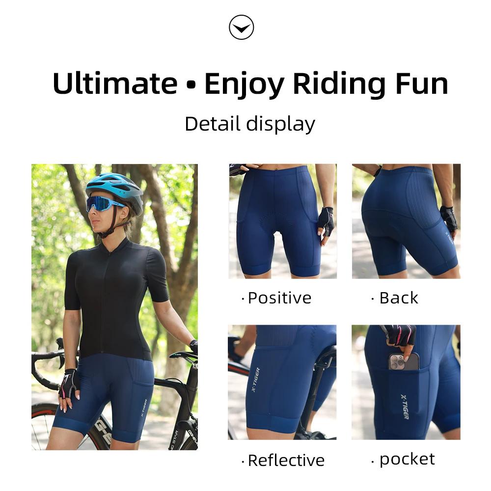 X-Tiger-Short de cyclisme pour femme, pantalon court élastique, avec coussin en éponge, résistant au