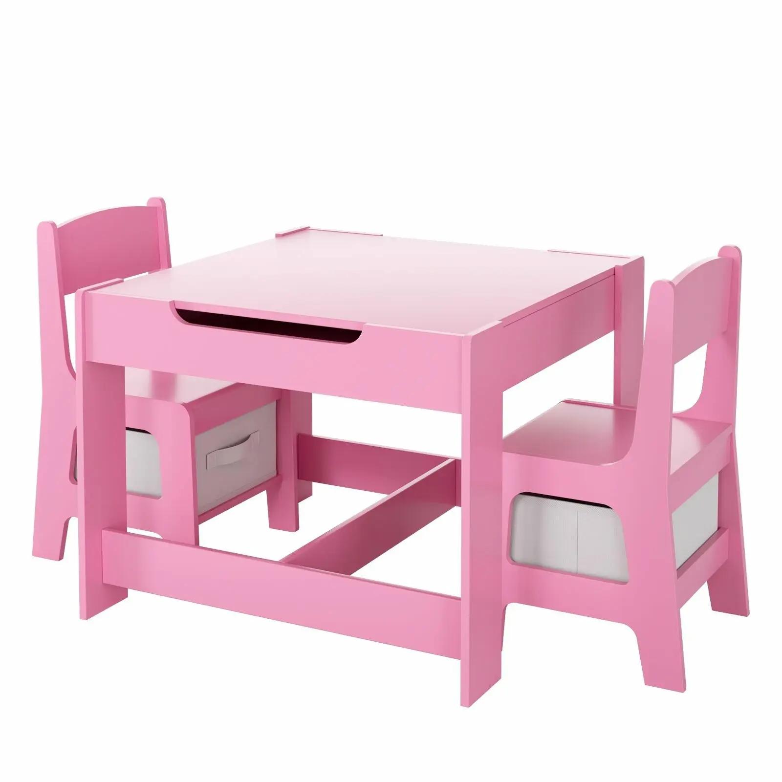 AOOU-Ensemble de table et 2 chaises pour enfants, table d'activité en bois 3 en 1, poignées amovible
