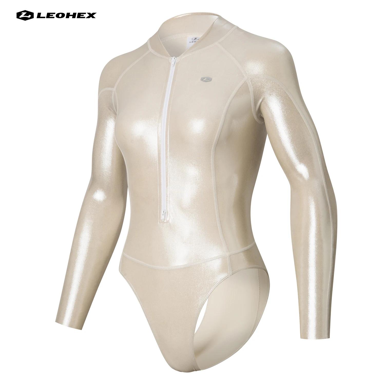 Maillot de bain manches longues LEOHEX femme - Style plongée brillant pour plage et piscine élégante