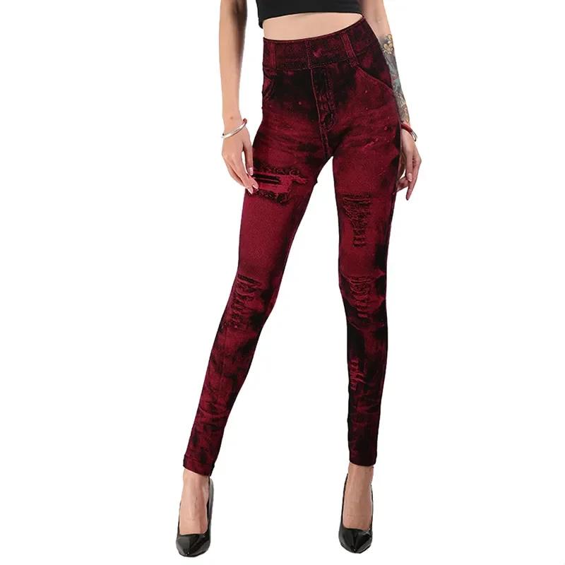 Femmes Imitation jean Leggings extensibles mode Sexy mince Push Up dame Leggings de gymnastique casu