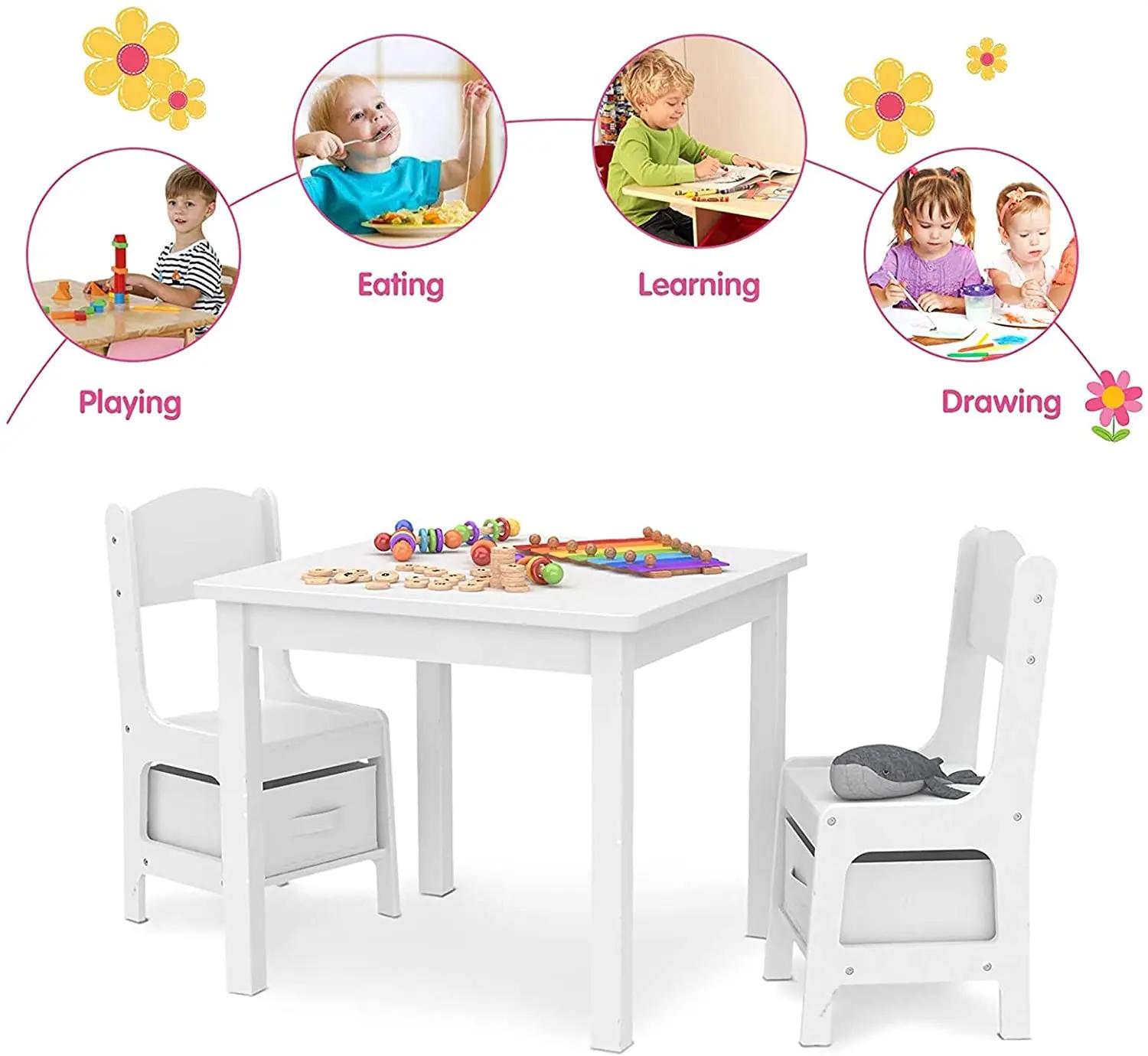 AOOU-Ensemble de table et 2 chaises pour enfants, table d'activité en bois 3 en 1, poignées amovible