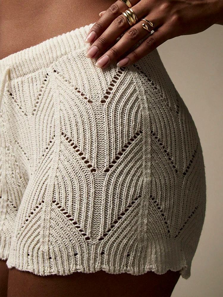 Short à cordon tricoté au crochet fait à la main, couverture de plage confortable et décontractée, v