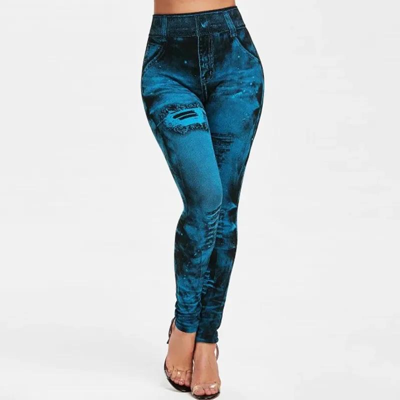 Femmes Imitation jean Leggings extensibles mode Sexy mince Push Up dame Leggings de gymnastique casu