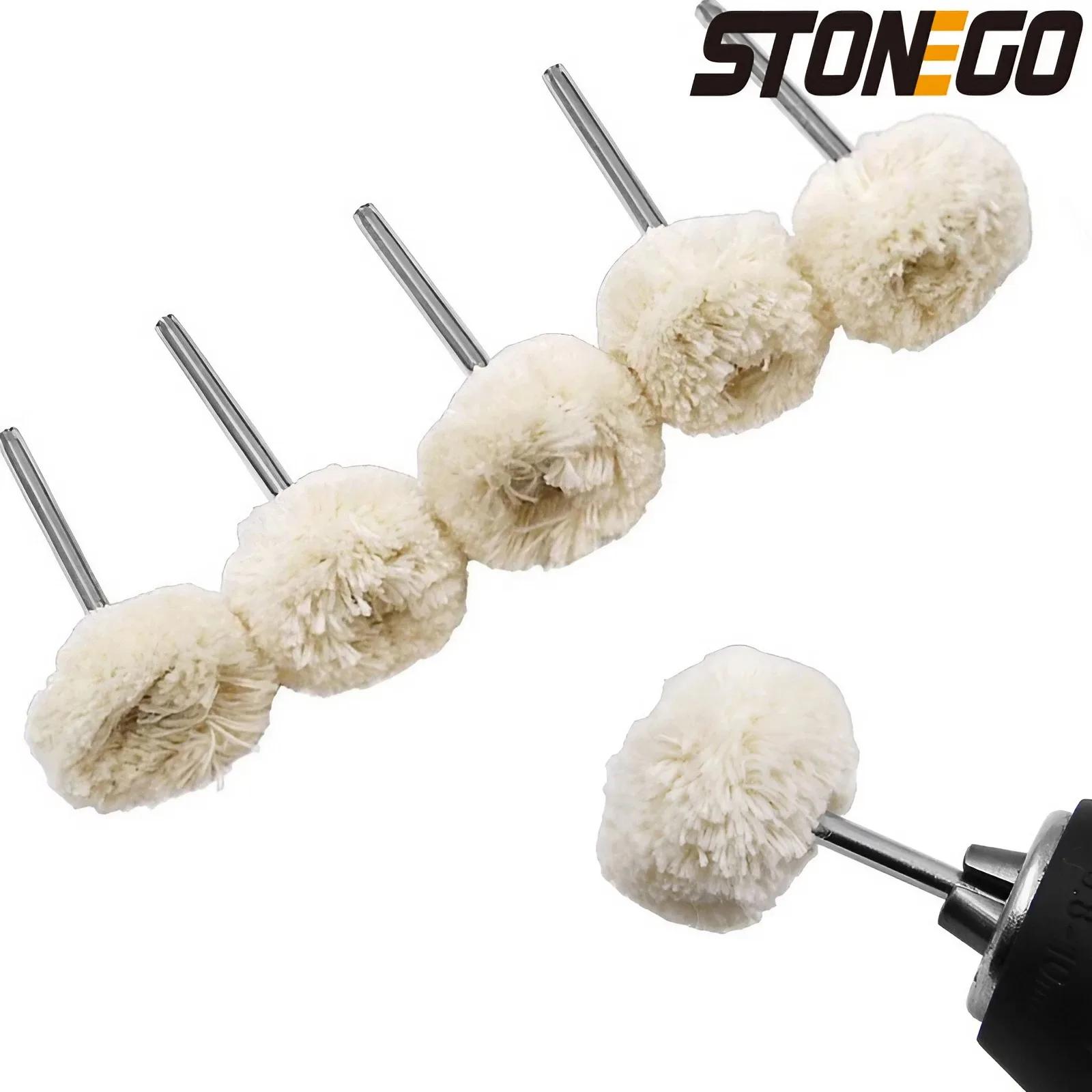 STONEGO 10 pièces tête de polissage de roue en laine avec tige de 3mm pour le polissage de bijoux mé