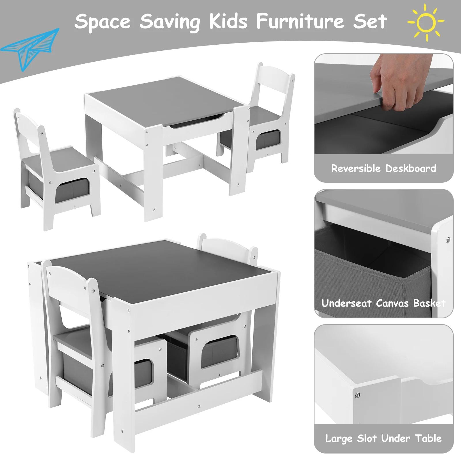 AOOU-Ensemble de table et 2 chaises pour enfants, table d'activité en bois 3 en 1, poignées amovible