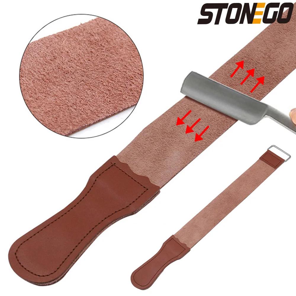 STONEGO Sangle d'affûtage en cuir pour rasoir droit de barbier, couteaux pliants et autres couteaux,