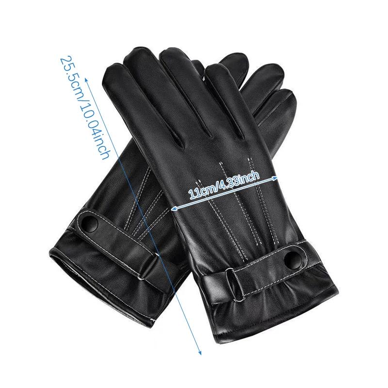 Gants coupe-vent en cuir PU pour hommes, mitaines chaudes à boutons, noir, sports de plein air, cond