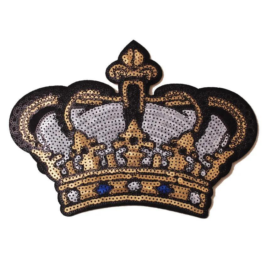 Patchs thermocollants en forme de couronne de reine, avec sequins dorés, grande taille, pour T-shirt