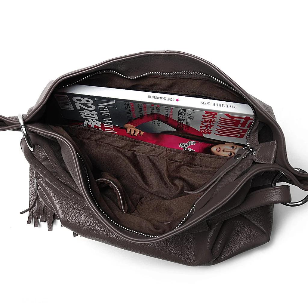 Zency-Sac à main en cuir véritable avec pompon pour femme, sac à main à bandoulière pour femme, noir