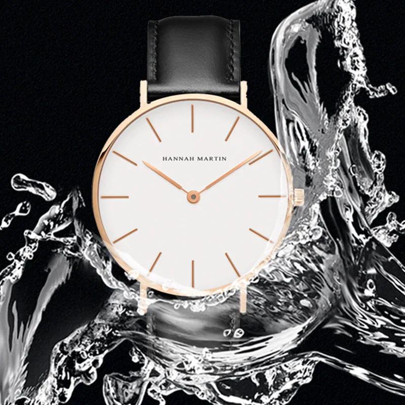 Hannah Martin marque mode japon montres à Quartz argent marron cuir hommes montre étanche robe montr