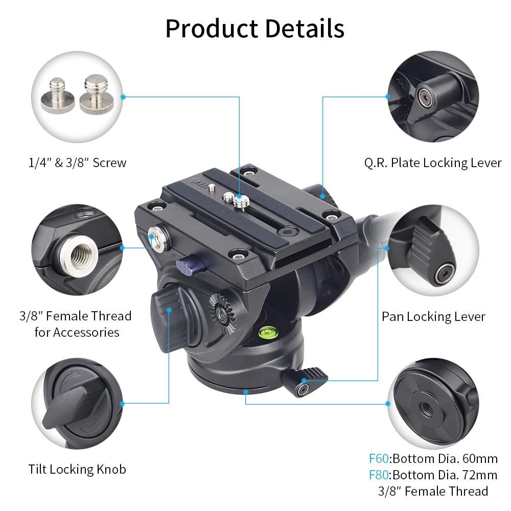 INNOREL – tête panoramique hydraulique F60/F80, fluide vidéo, plaque Q.R pour montage de caméras/cam