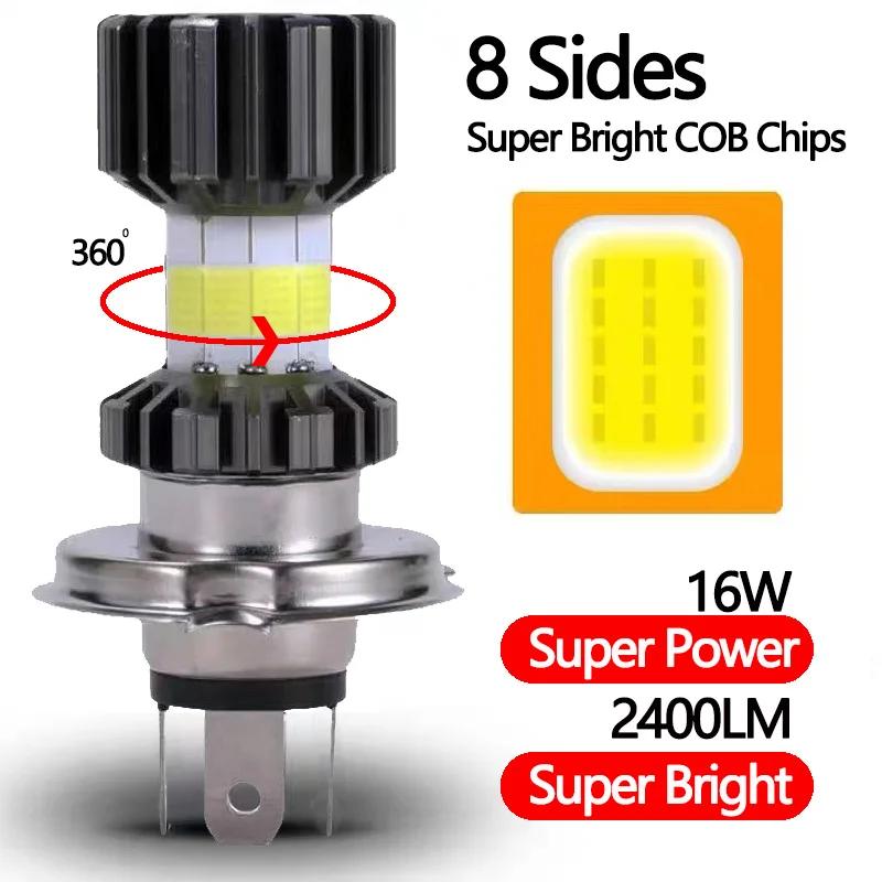 Ampoules de phares de Moto H4 LED H6 BA20D 69000LMLED, 8 côtés COB blanc 6000K, lampe Hi Lo, accesso
