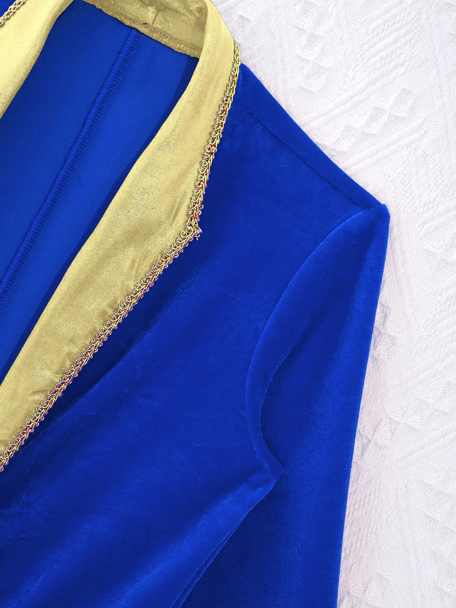 Costume de cirque pour enfants, maître de cérémonie ou magicien, veste longue à revers en velours, p
