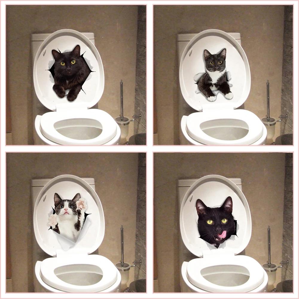 Autocollants de toilettes en 3d, trous vifs, amusants, pour chat, chien, décoration de la maison, St