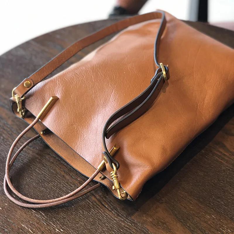 Sac à main rétro en cuir véritable pour femme, sac à main en cuir de vachette souple, designer polyv
