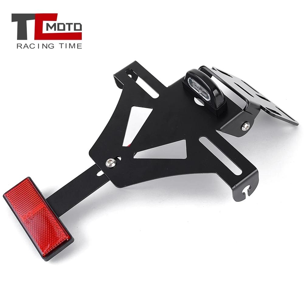 Support de cadre arrière de plaque d'immatriculation arrière réglable pour moto, avec lumière LED, a