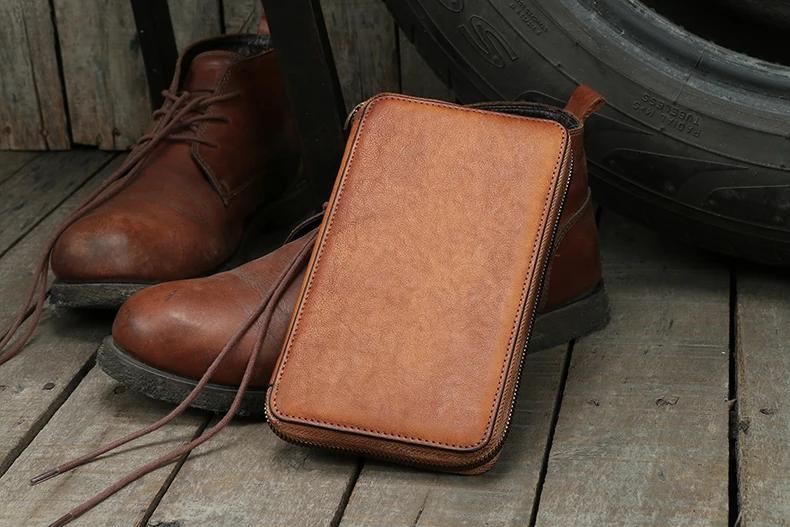 Vintage en cuir véritable portefeuille hommes en cuir long portefeuille hommes sac à main pochette m