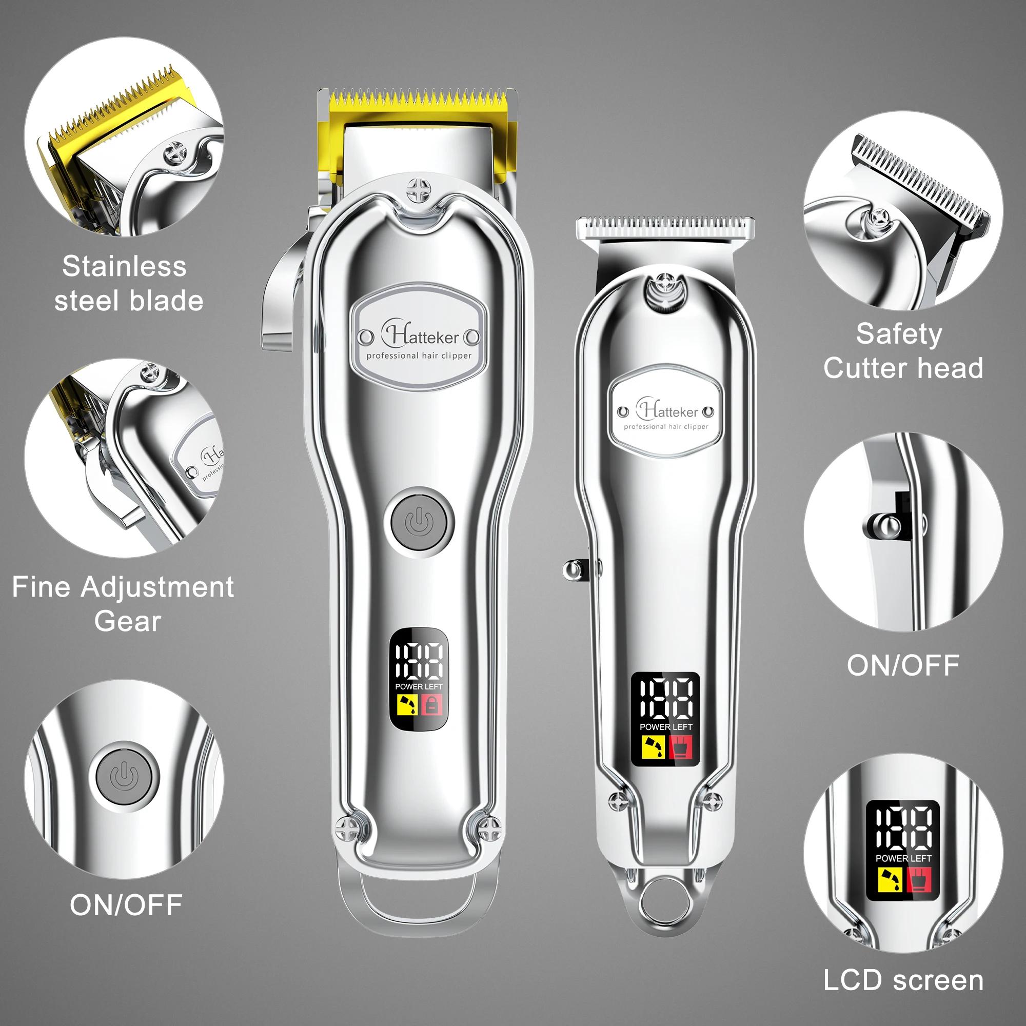 Hatteker professionnel coupe-cheveux homme tondeuse à cheveux ensemble métal électrique sans fil ton