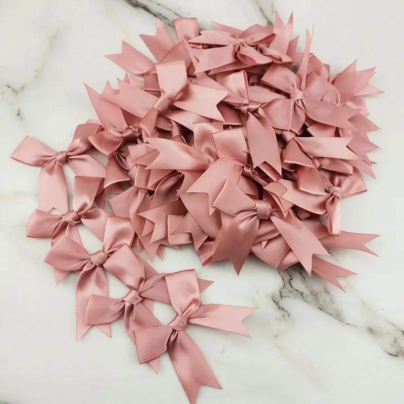 (50 pièces/paquet) 85*85mm ruban rose frais nœuds de petite taille ruban de Satin nœud fleur artisan
