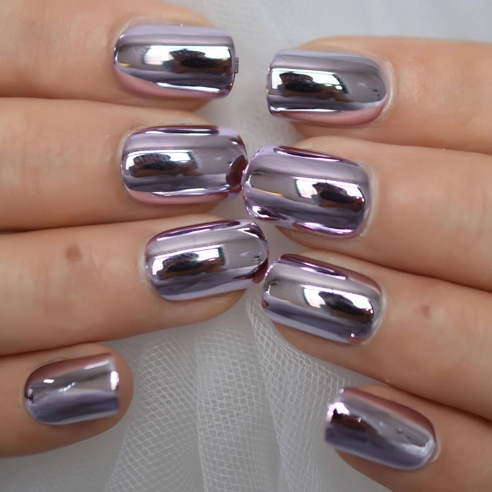 Carré galvanoplastie Chrome taille moyenne presse sur les ongles 2021 couverture complète ongles con