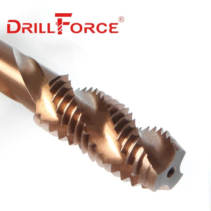 Forets à filetage de vis en Cobalt Drillforce HSSCO M35 flûte en spirale métrique M2-M30 tarauds de 