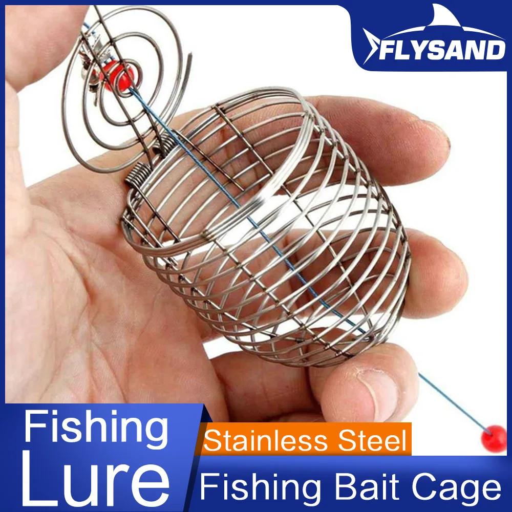 FLYSAND poisson petit acier inoxydable appât Cage panier mangeoire support pêche leurre Cage pêche a