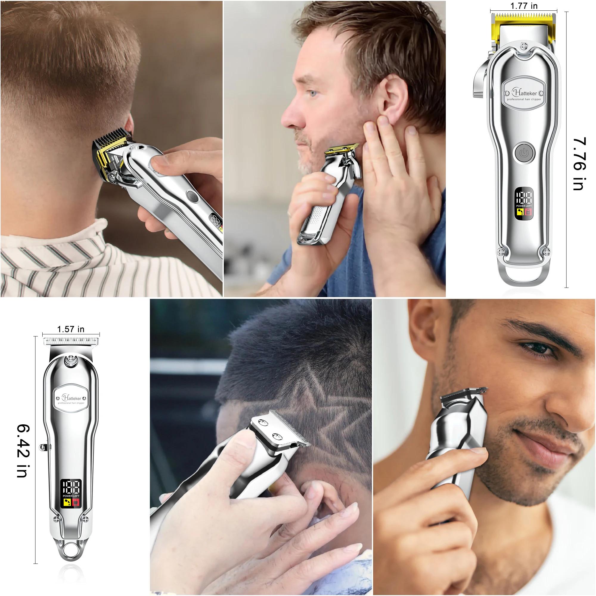 Hatteker professionnel coupe-cheveux homme tondeuse à cheveux ensemble métal électrique sans fil ton