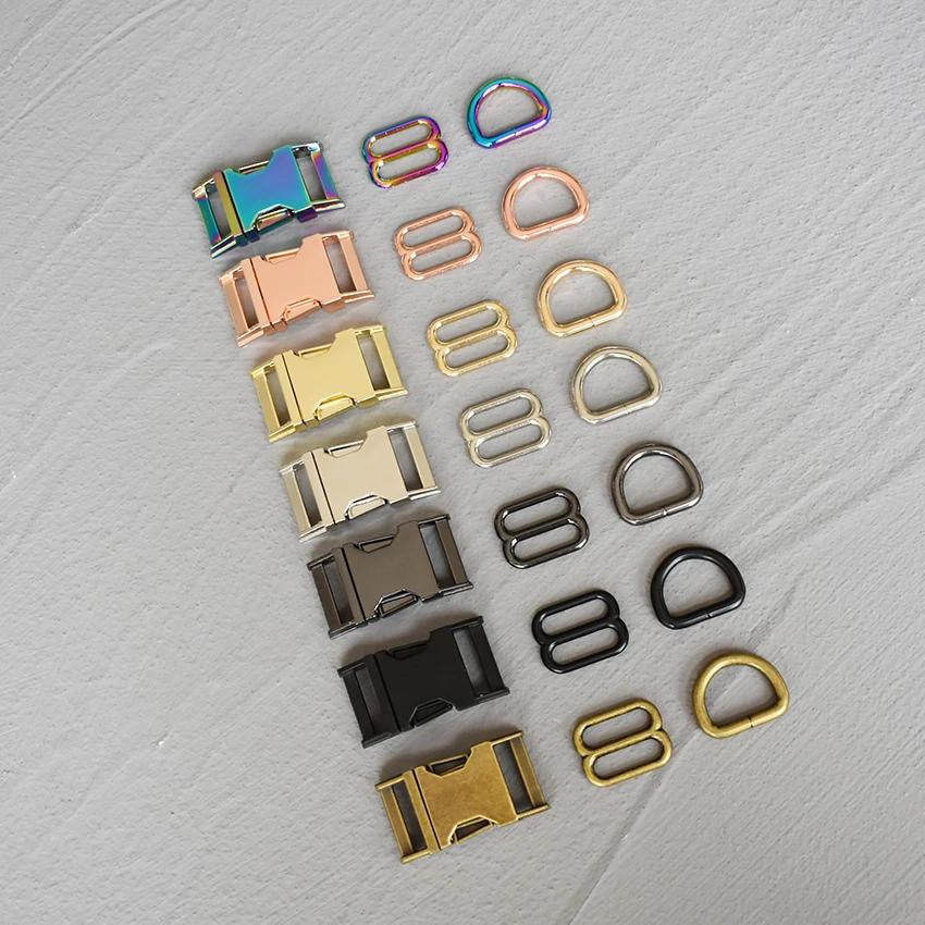 1 ensemble de 3 pièces de quincaillerie métallique pour sangle (15mm/20mm/25mm) : anneau en D, ajust