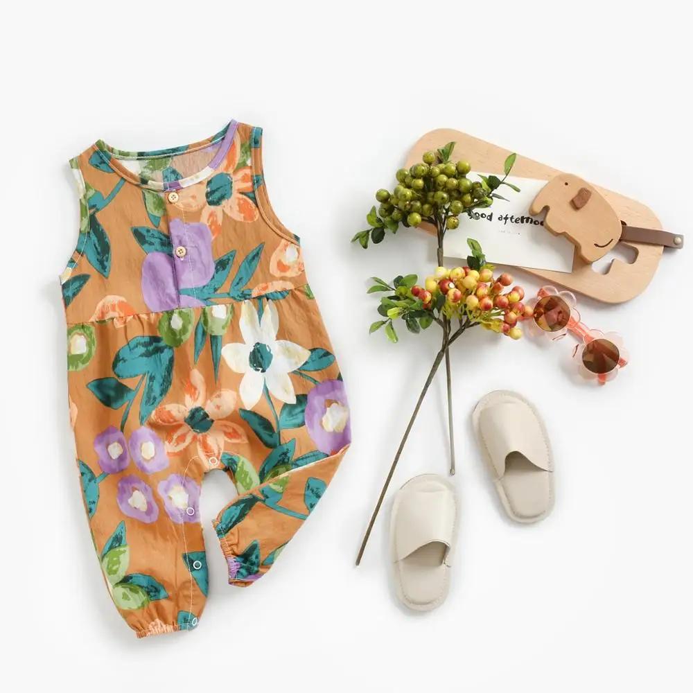Sanlutoz fleurs bébé filles body sans manches été bébé body coton bébé vêtements pour nouveau-né