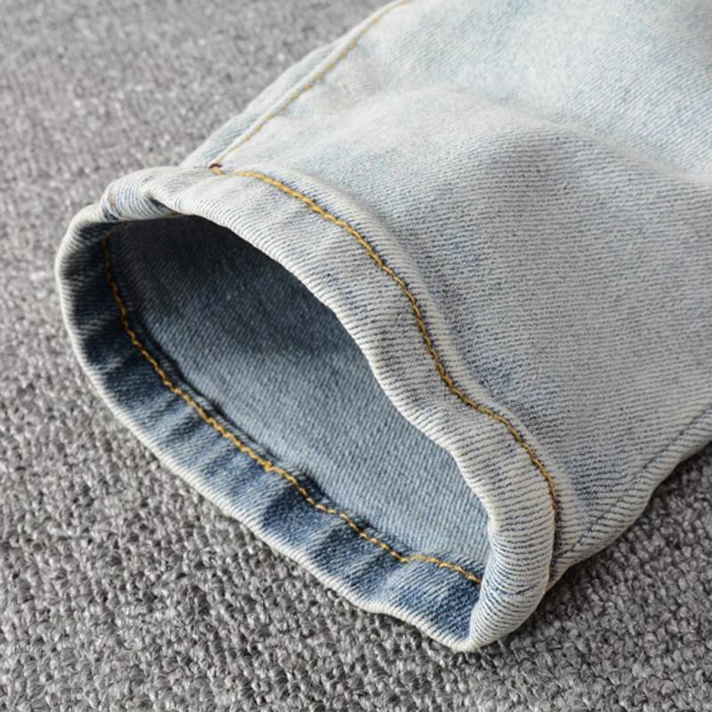 Jean déchiré en Patchwork pour hommes, trous de cristal, Streetwear, Denim bleu clair, Slim, pantalo