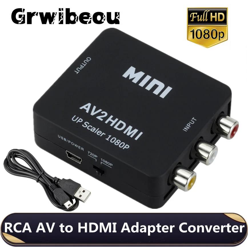 Grwibeou – convertisseur RCA AV vers HDMI, boîtier vidéo AV/CVSB L/R HD 1080P 1920x1080 AV2HDMI, pri