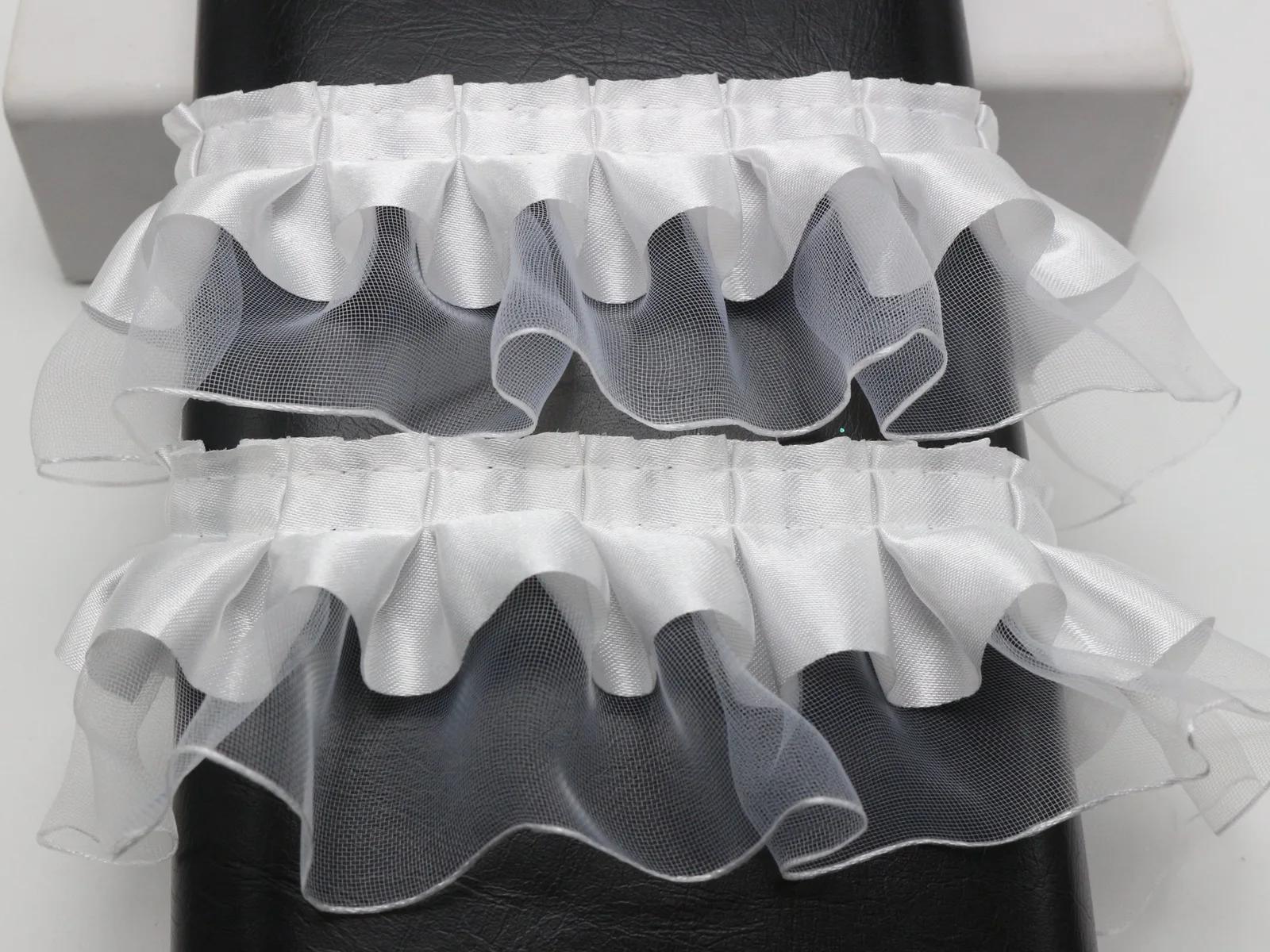 Ruban de Satin Double couche en Tulle Organza à volants, 5.5 Yards (5 mètres), 40mm, couture, artisa