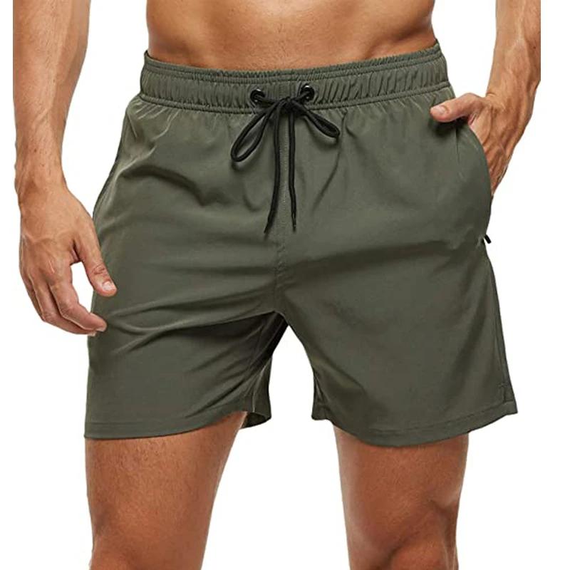 Short de plage à séchage rapide pour hommes, short de bain à fermeture élastique avec poches zippées