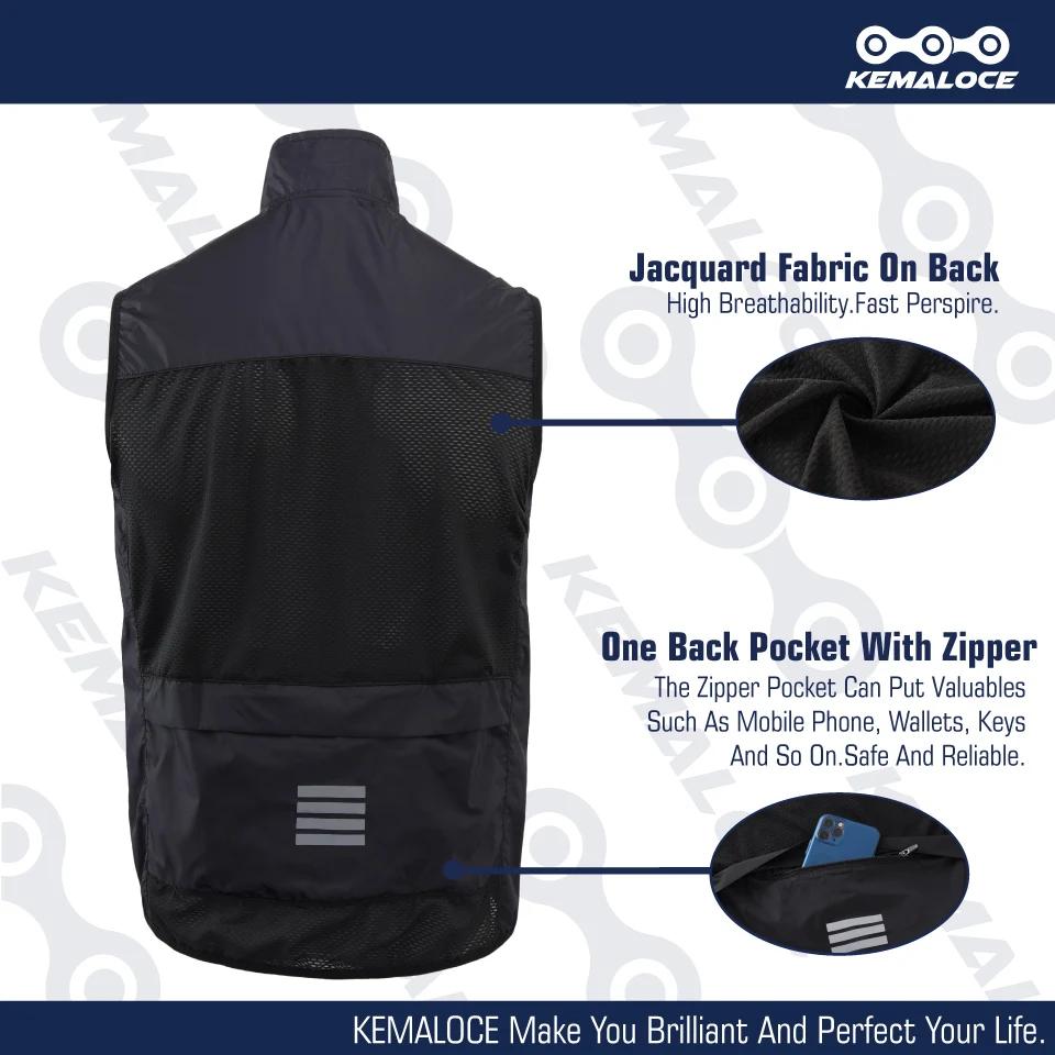 KEMALOCE-Gilet de cyclisme bleu marine pour homme, 2023 fibre, noir, léger, extérieur, coupe-vent, s