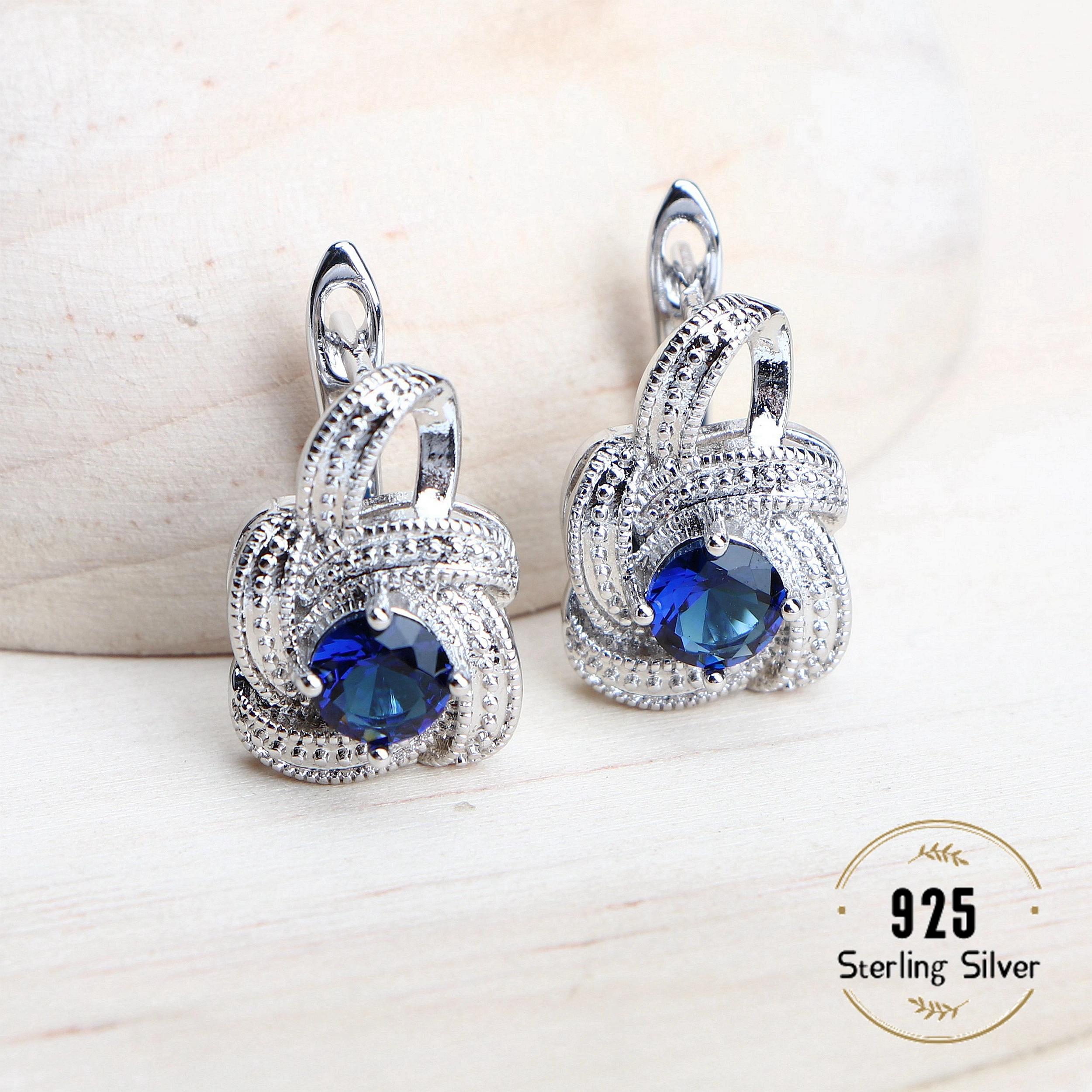 Ensembles de bijoux en zircon bleu pour femmes, en argent Sterling 925, Costume de mariage, bijoux, 
