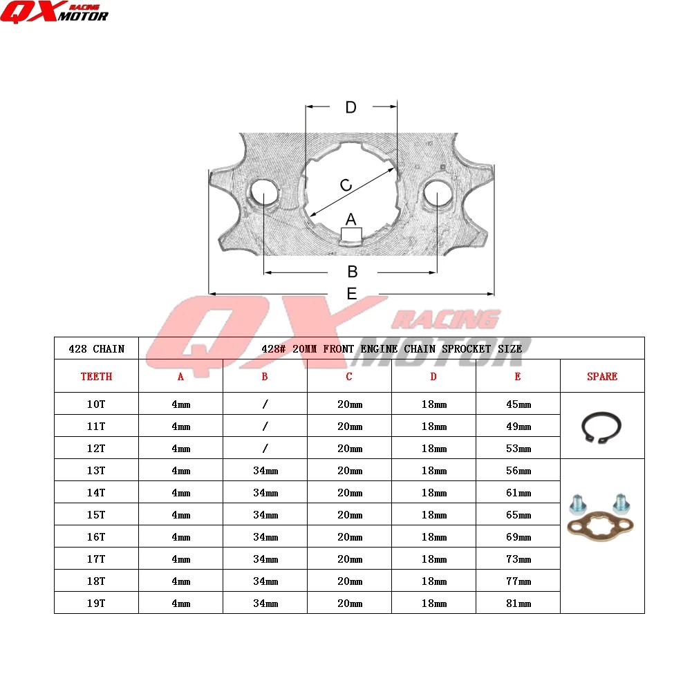 428 chaîne 20mm 10 11 12 13 14 15 16 17 18 19 dents pignons de moteur avant pour 50 110 125 160cc Di
