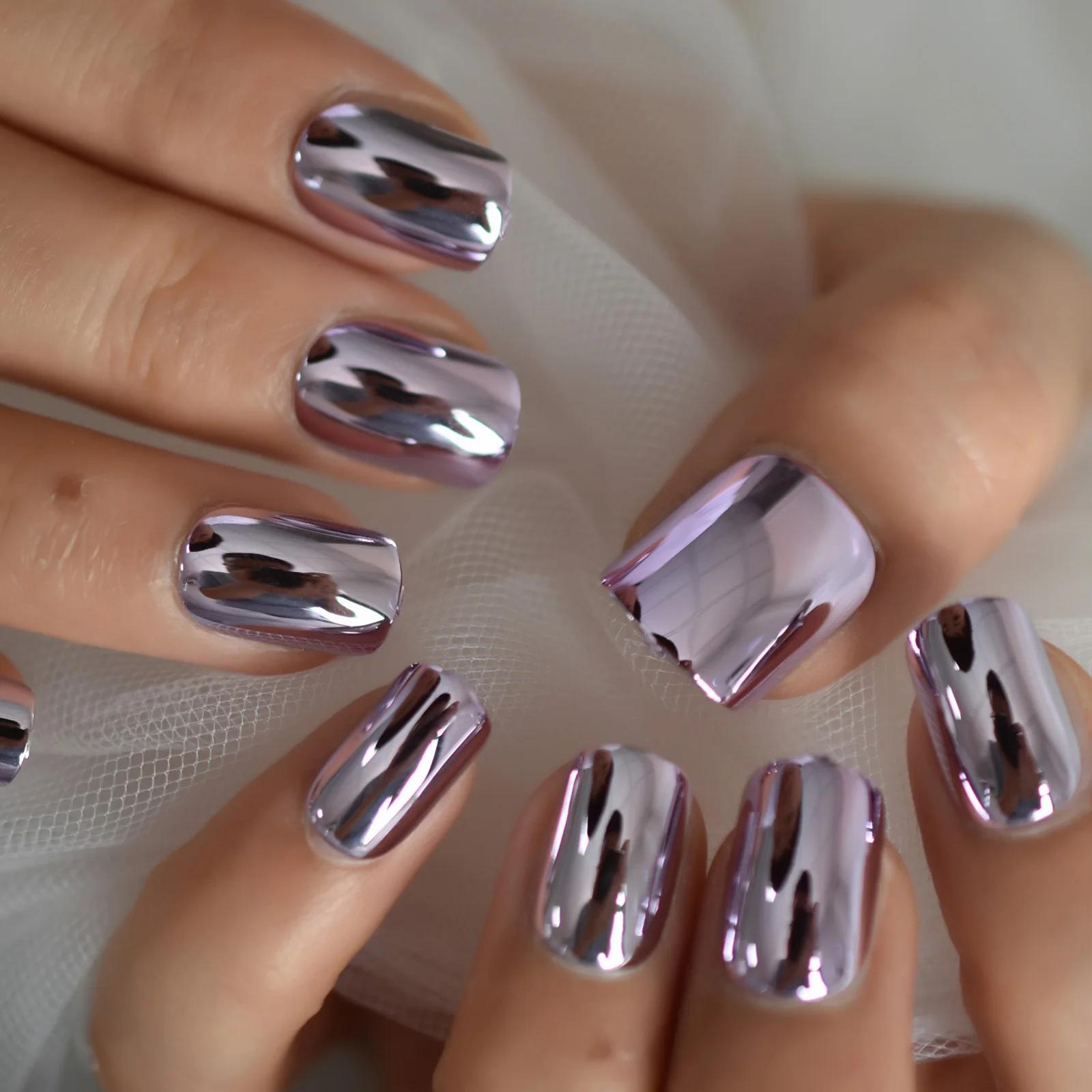 Carré galvanoplastie Chrome taille moyenne presse sur les ongles 2021 couverture complète ongles con