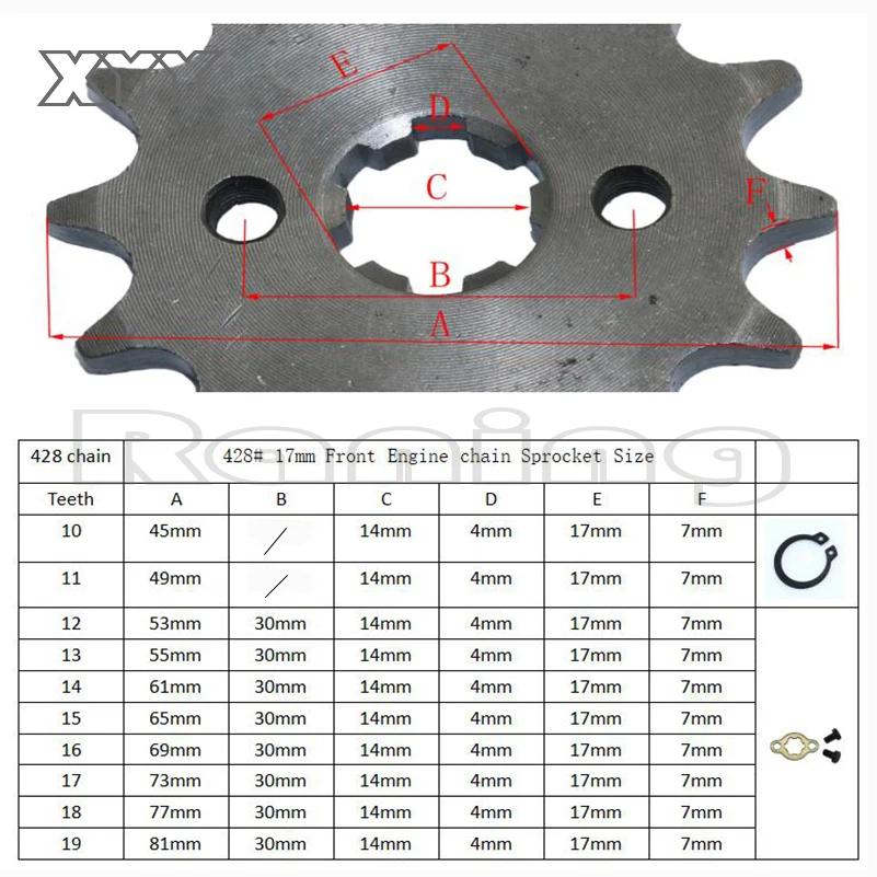 428 #   Pignon de moteur avant 17mm, 10 11 12 13 14 15 16 17 18 19T, dent pour Dirt Pit Bike ATV Qua