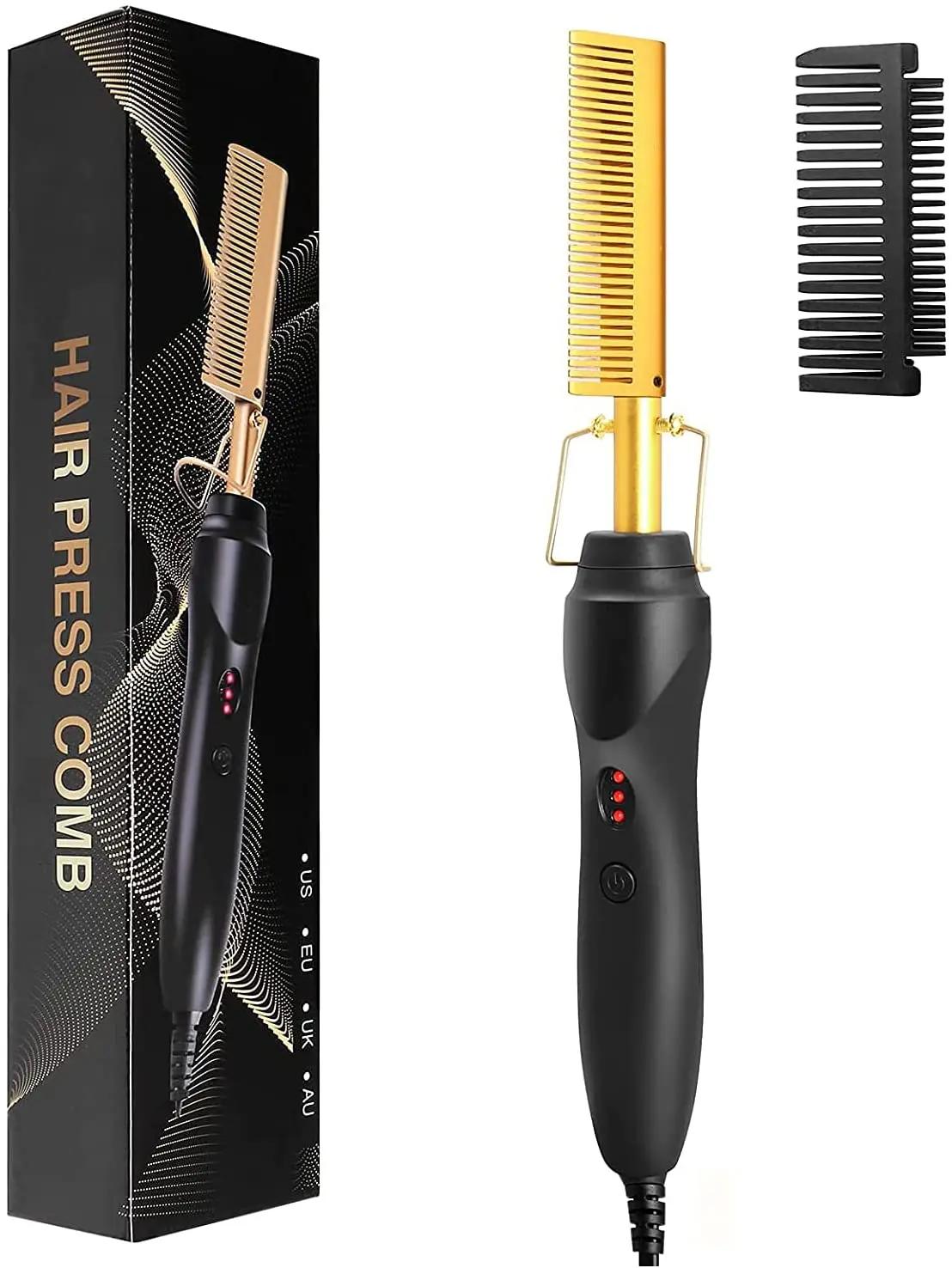 Peigne chauffant 2-en-1 : Lisseur électrique à chauffage rapide, portable, anti-brûlure, pour cheveu