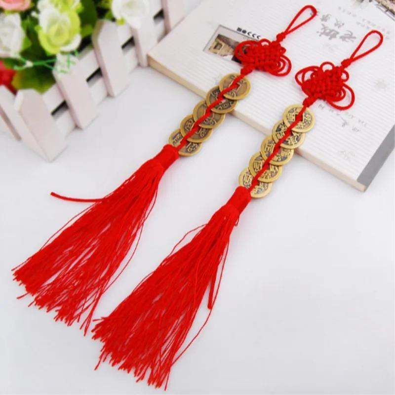 1 pièce de pièces de monnaie chinoises Feng Shui avec nœud rouge fait main, décoration suspendue pou