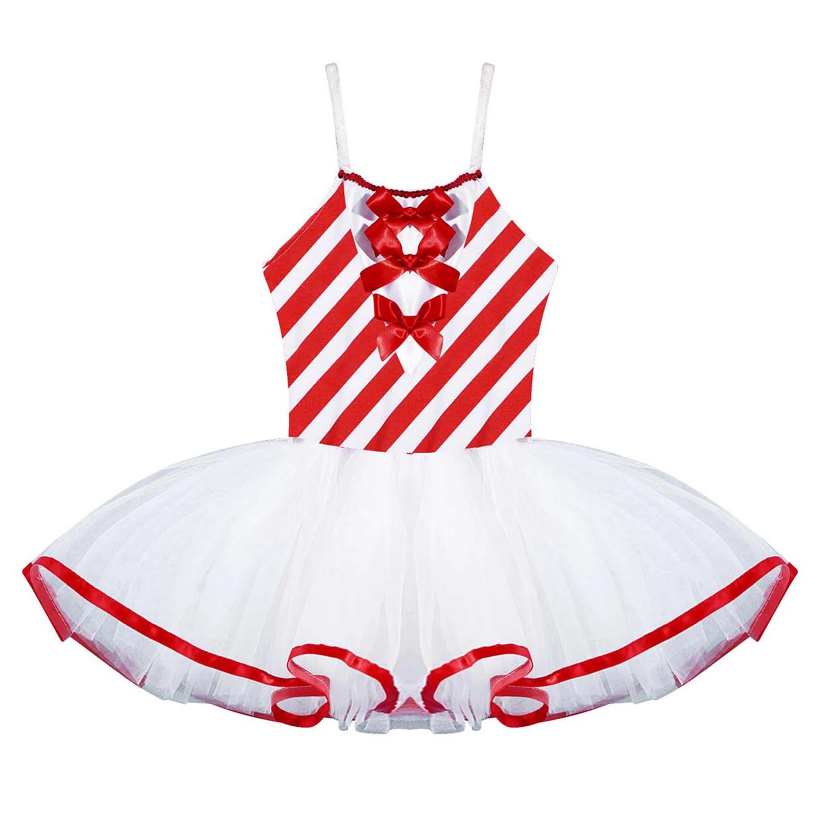 Robe de danse tutu de ballet rayée Candy Cane pour filles, patinage artistique de Noël, costume de d