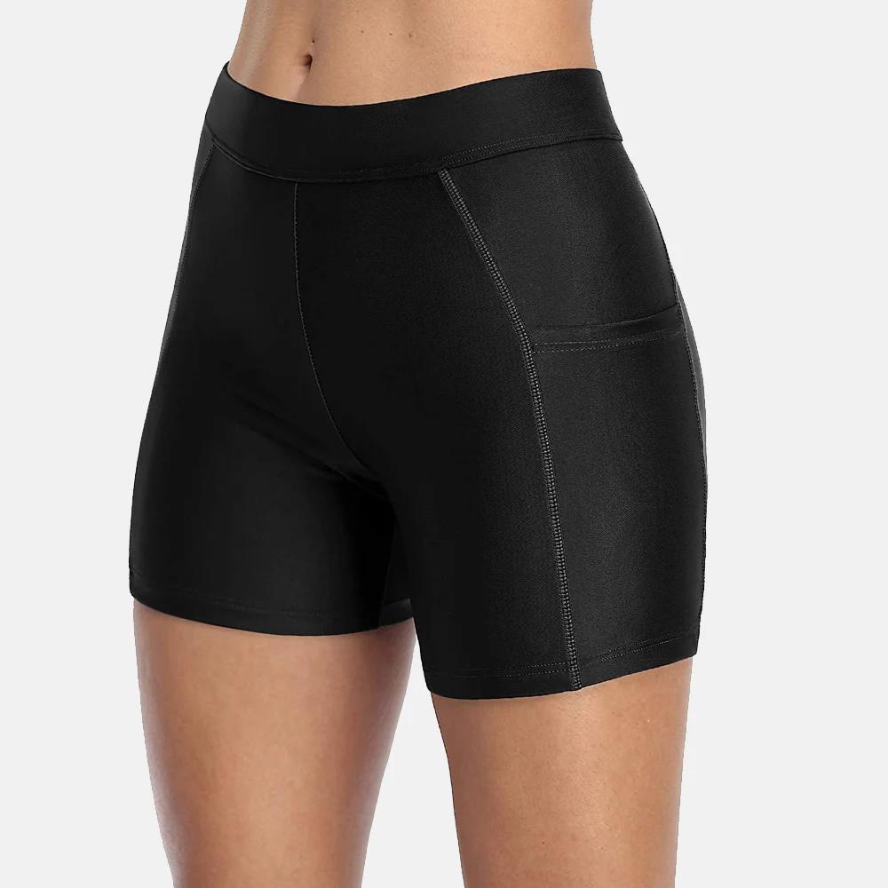Anfilia – short de bain uni avec poches pour femmes, culotte taille haute, maillot de bain solide