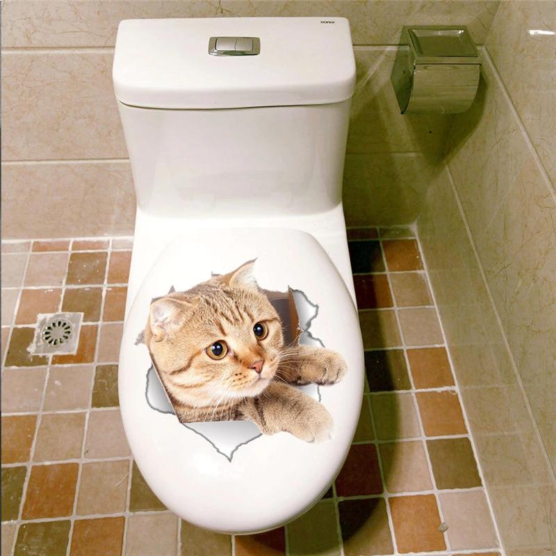 Autocollants de toilettes en 3d, trous vifs, amusants, pour chat, chien, décoration de la maison, St