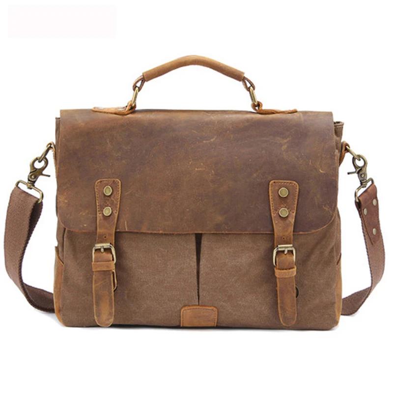 Porte-documents Vintage en Cuir et Toile pour Homme, Sac d'Affaires, Portefeuille de Bureau, Fourre-