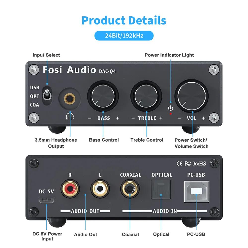 Fosi Audio Q4 Mini stéréo USB Gaming DAC et amplificateur de casque adaptateur de convertisseur Audi