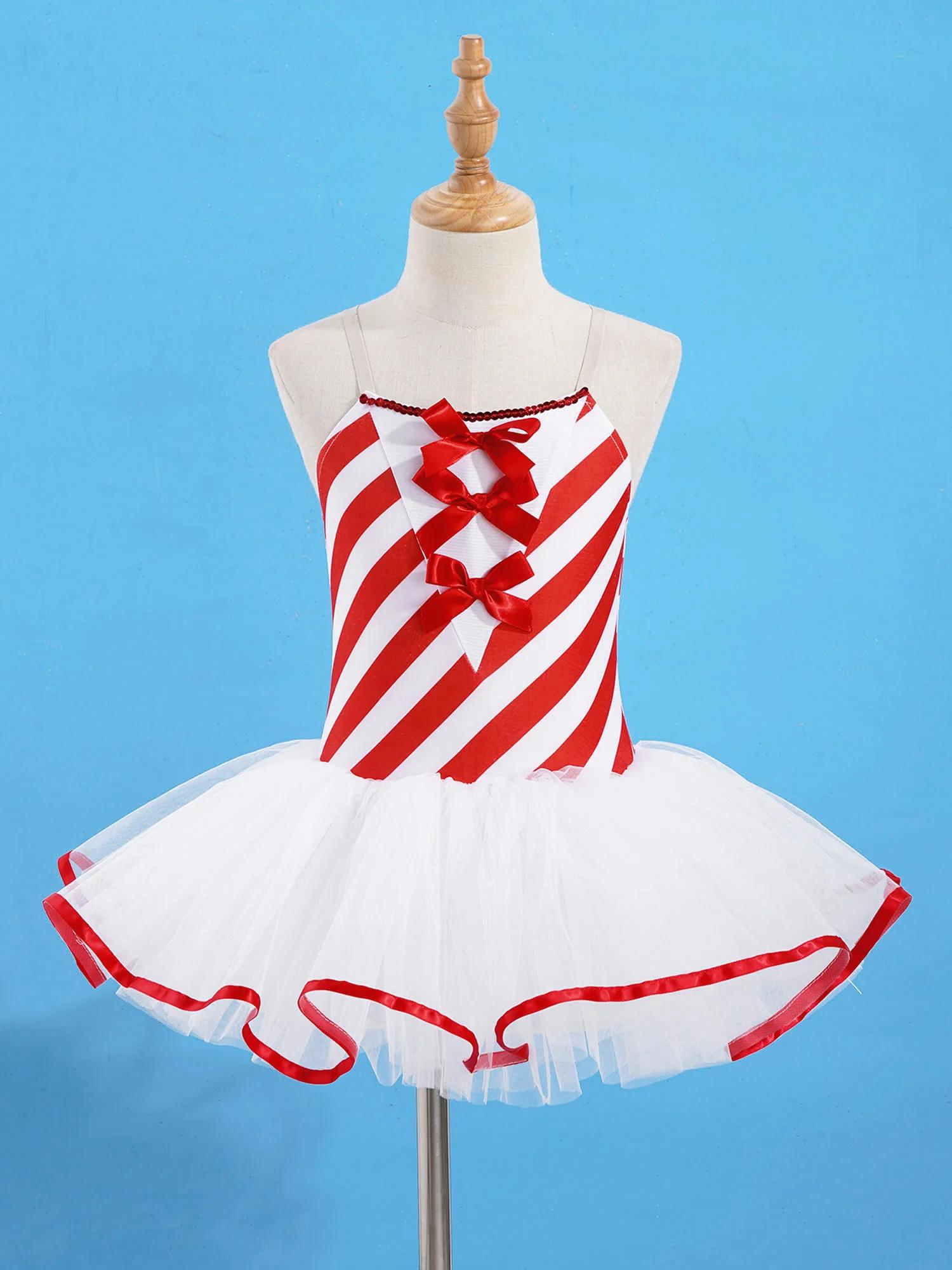 Robe de danse tutu de ballet rayée Candy Cane pour filles, patinage artistique de Noël, costume de d